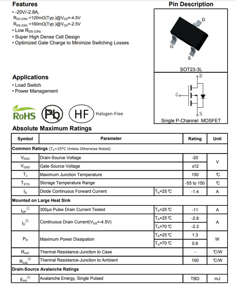 KWANSEMI冠禹MOSFET场效应管KS2301EC